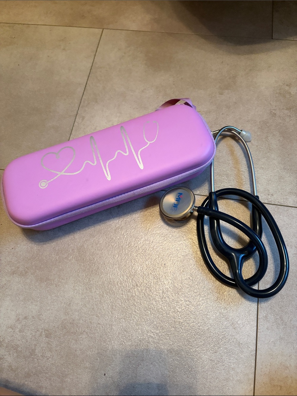 Pink Stethoscope Carry Case with Heartbeat Design